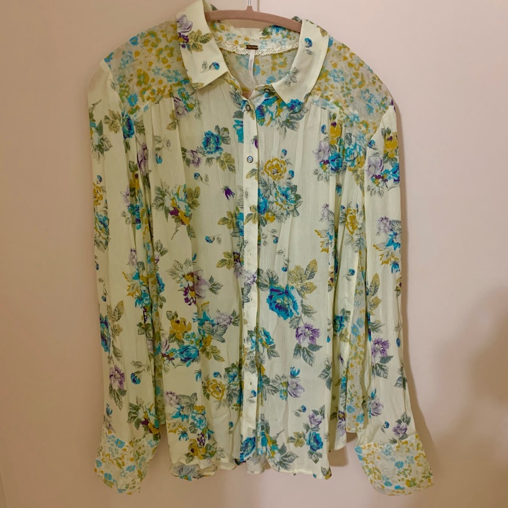 Free People Floral Ivory Blouse, New with Tags